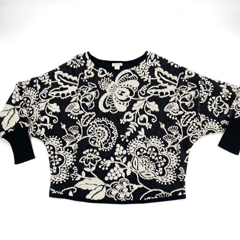 Sundance‎ Womens Floral Textured Sweater Dolman Sleeves Black White Sz S